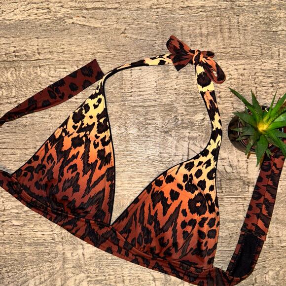 Gottex Other - Gottex Leopard Bikini Halter Top Sz10 Animal Print Mob Wife Swimwear Y2K Resort
